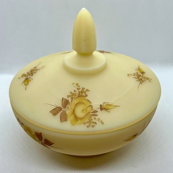 Hand-Painted Fenton Covered Custard Glass Candy Dish - Picture 1 of 6